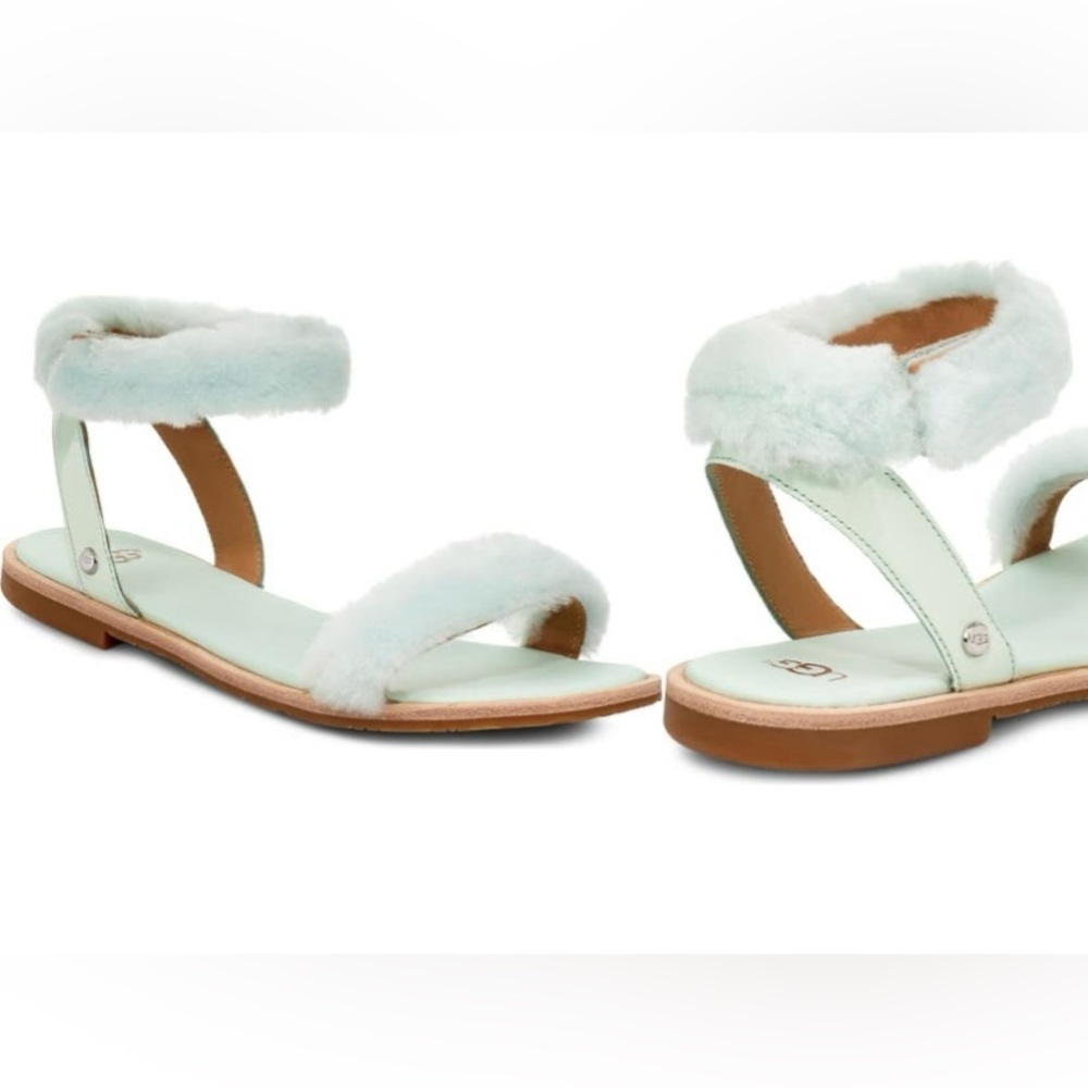 Brand NWT UGG Fluff Springs Sandal Patent Leather Size 7  Agave Glow